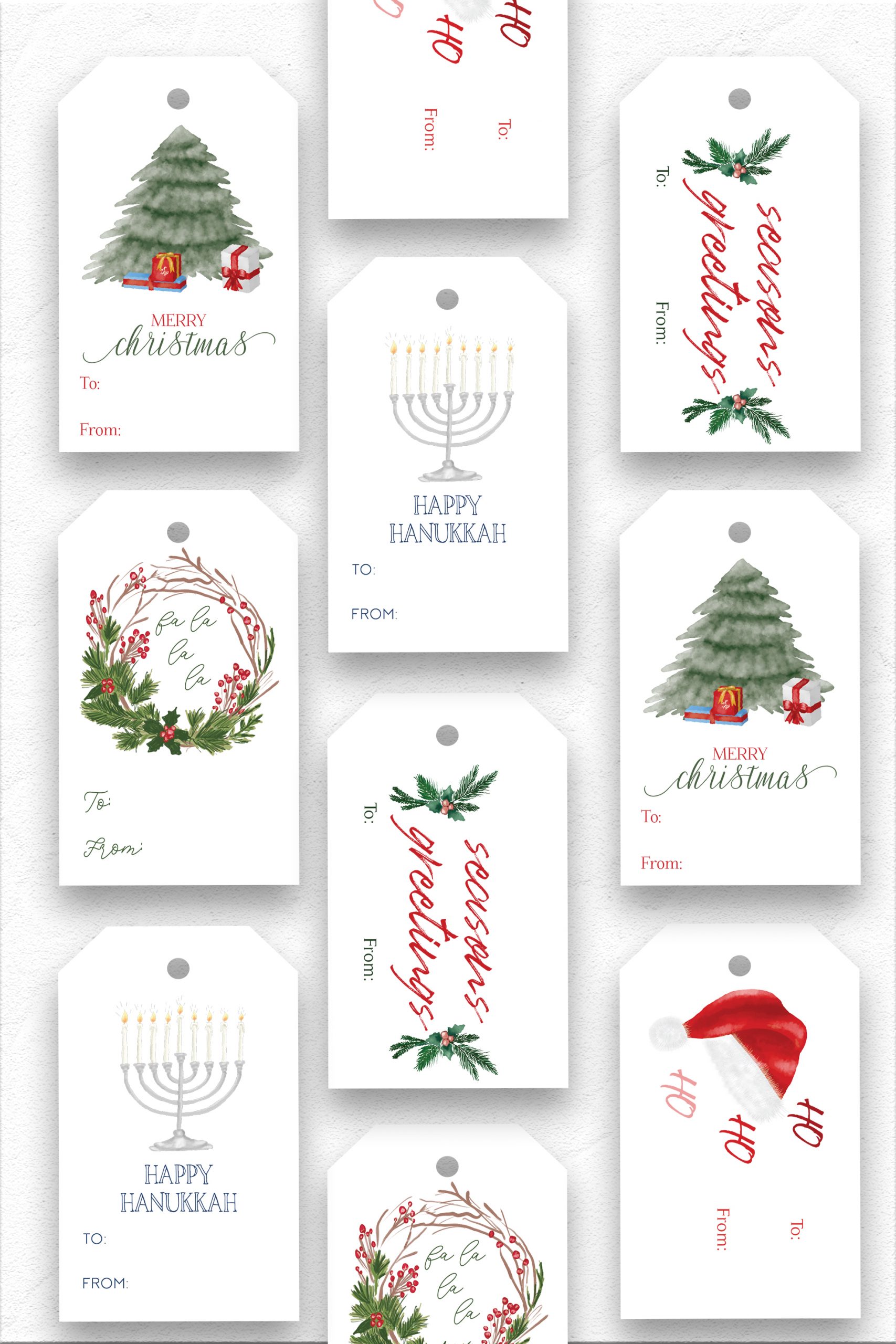 Mix of Holiday Tags - Christmas and Hanukkah options